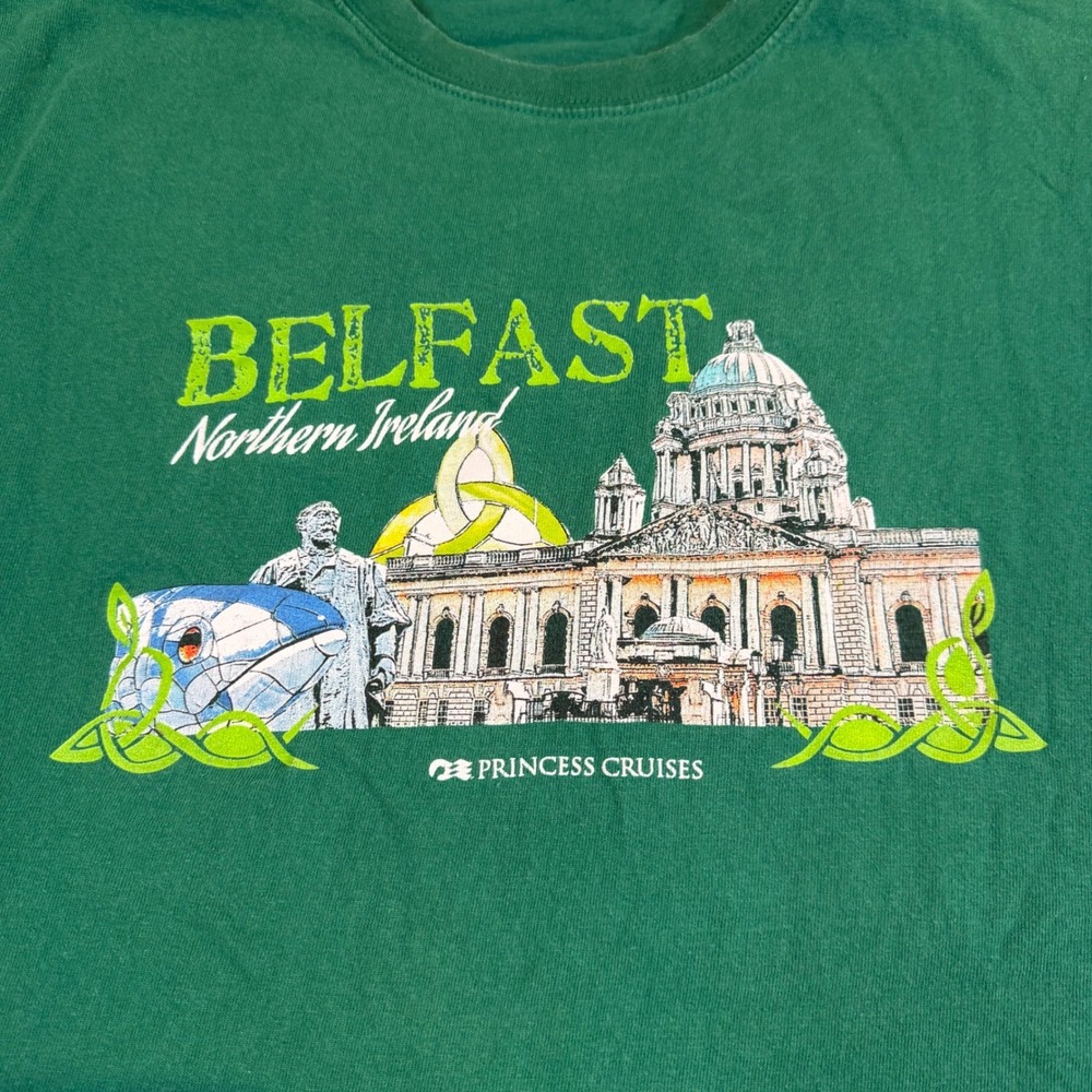 Princess Cruises Belfast Northern Ireland T-Shirt Green Souvenir Mens Small